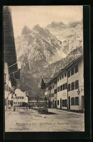 AK Mittenwald a. Isar, Untermarkt mit Karwendel