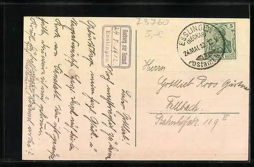 AK Esslingen, Ortsansicht aus der Vogelschau