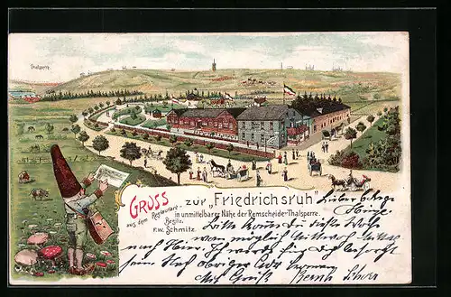 Lithographie Remscheid, Restaurant zur Friedrichsruh und Remscheider Thalsperre