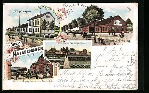 Lithographie Halstenbek, J. Krohn`s Gasthof, Gasthof zur Erholung, In der Baumschule