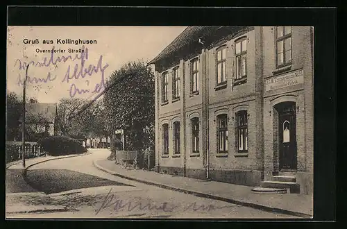 AK Kellinghusen, Overndorfer Strasse mit Holzpantoffel-Fabrik J. C. H. Timmermann Nchf.