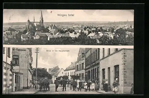 AK Wirges, Blick in die Hauptstrasse mit Geschäften, Totalansicht