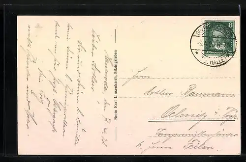 AK Hauteroda, Geschäftshaus v. Oskar Hoffmann, Kriegerdenkmal, Teilansicht