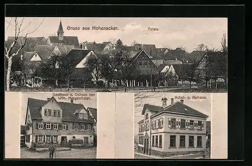 AK Hohenacker, Gasthaus z. Ochsen, Schul- u. Rathaus, Totalansicht