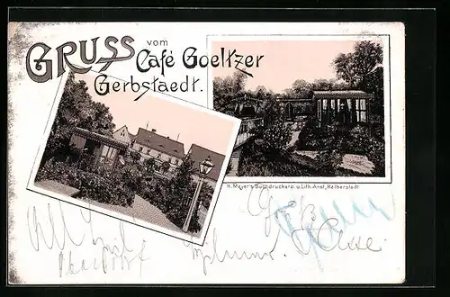 Lithographie Gerbstedt, Café Goeltzer, Mehrfachansicht