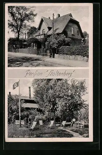 AK Todesfelde, Hotel-Pension Stoltenberg,  im Garten