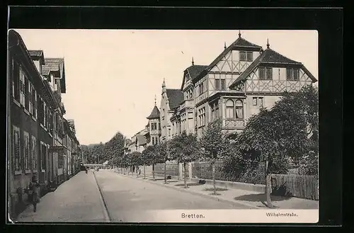 AK Bretten, Wilhelmstrasse mit Bäckerei