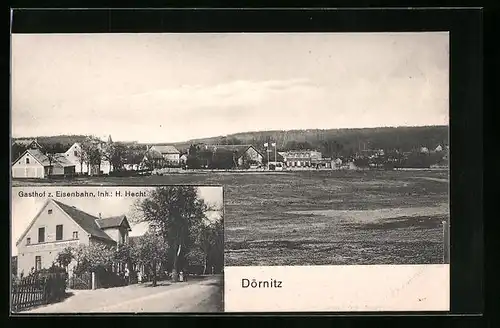 AK Dörnitz, Gasthof zur Eisenbahn, Ortspartie