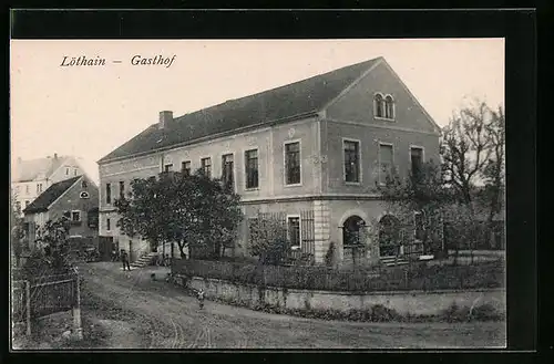 AK Löthain, Strassenpartie am Gasthof