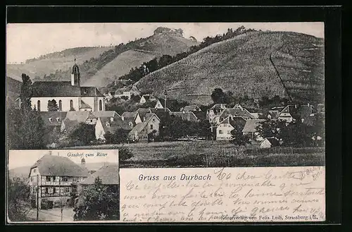 AK Durbach, Gasthof zum Ritter, Ortsansicht mit Kirche