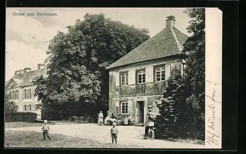 AK Stutensee, Gasthaus mit Kundschaft