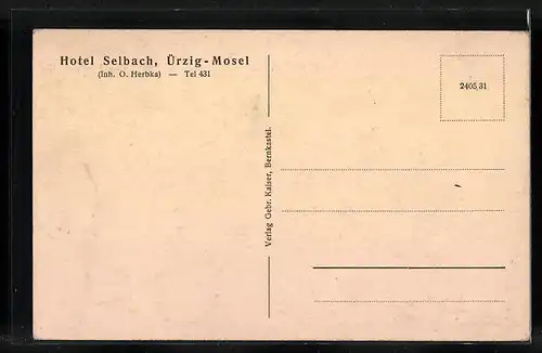 AK Ürzig /Mosel, Hotel Hub. Selbach