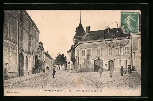 AK Puiseaux, Rue de Paris et Place au Charbon