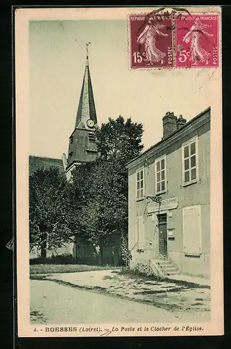 AK Boesses, La Poste et le Clocher de l`Eglise