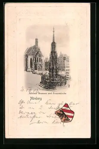 Künstler-AK Nürnberg, Schöner Brunnen und Frauenkirche