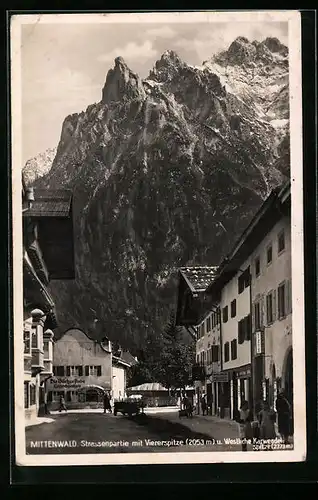 AK Mittenwald, Strassenpartie mit Viererspitze