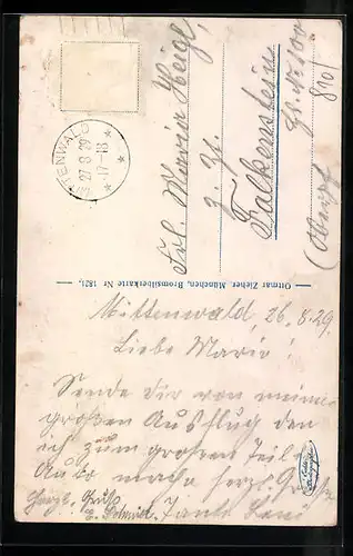 AK Mittenwald, Strassenpartie mit Viererspitze