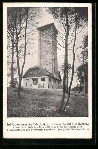 AK Gönningen, Blick auf Jubiläumsturm des schwäbischen Albvereins auf dem Rossberg