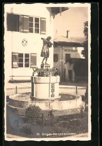 AK St. Gilgen, Mozartbrunnen