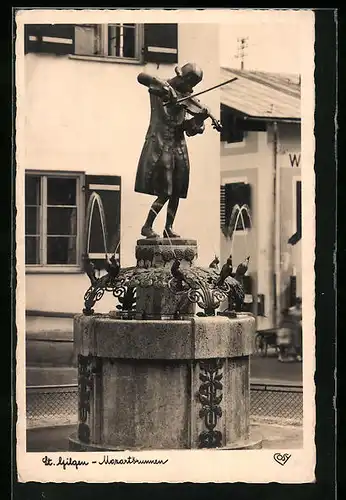 AK St. Gilgen, Mozartbrunnen