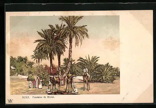 Künstler-AK Suez, Fontaine de Moise