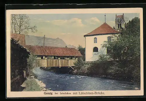 AK Gsteig b. Interlaken, Teilansicht mit Lütschinen-Brücke