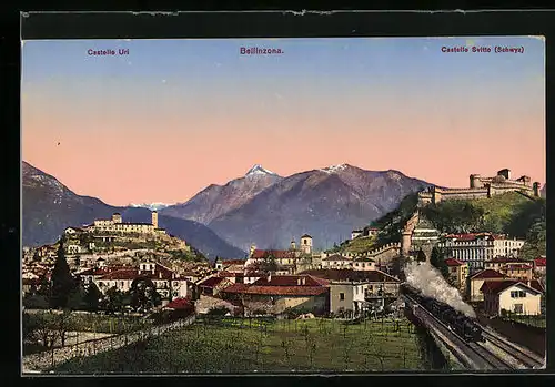 AK Bellinzona, Ortsansicht mit Castello Uri und Castello Svitto