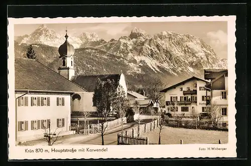 AK Krün, Hauptstrasse mit Karwendel