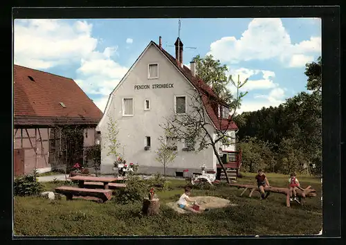 AK Althütte, Pension Strohbeck mit spielenden Kindern