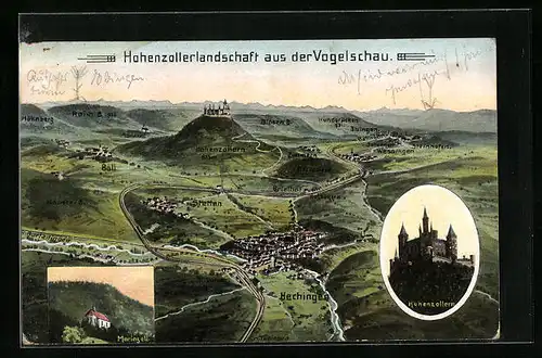 AK Hechingen, Hohenzollernlandschaft aus der Vogelschau