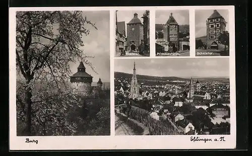 AK Esslingen a. Neckar, Ortsansicht, Burg, Wolfstor, Schelztor