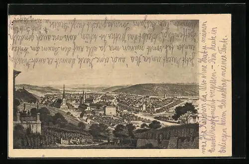 Künstler-AK Esslingen a. Neckar, Ortsansicht um 1840