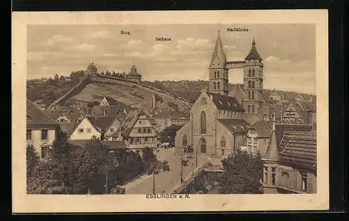 AK Esslingen a. N., Teilansicht mit Burg, Rathaus und Stadtkirche