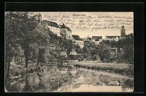 AK Haigerloch, Flusspartie mit Römerturm im Hintergrund