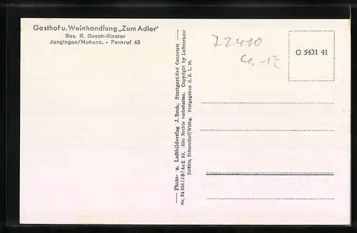 AK Jungingen /Hohenzollern, Totalansicht, Fliegeraufnahme Gasthof Zum Adler