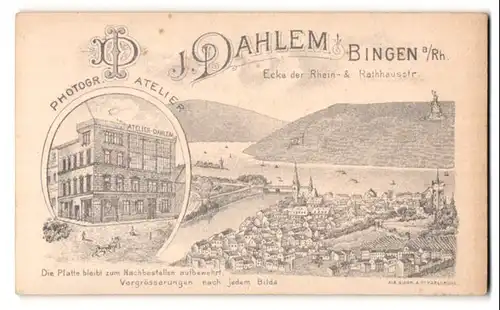 Fotografie J. Dahlem, Bingen a. Rh., Ansicht Bingen a. Rh., Blick auf das Ateliersgebäude des Fotografen und die Stadt