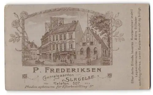 Fotografie P. Frederiksen, Slagelse, Ansicht Slagelse, Strassenpartie mit dem Ateliersgebäude