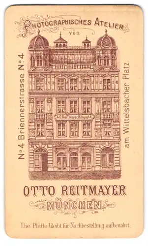 Fotografie Otto Reitmyaer, München, Briennerstr. 4, Ansicht München, Fassade des Ateliersgebäude mit Firmenschild