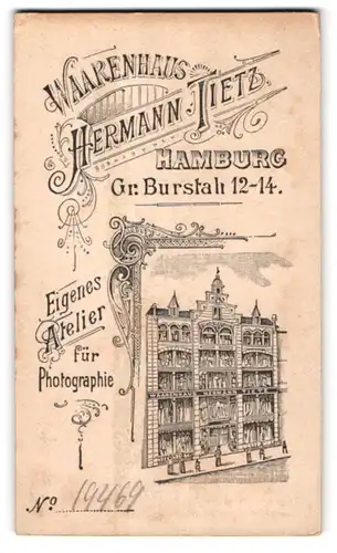 Fotografie Hermann Tietz, Hamburg, Gr. Burstah 12-14, Ansicht Hamburg, Frontansicht des Waarenhaus Hermann Tietz