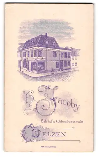 Fotografie H. Jacoby, Uelzen, Achterstr., Ansicht Uelzen, Eckhaus des Fotografischen Ateliers
