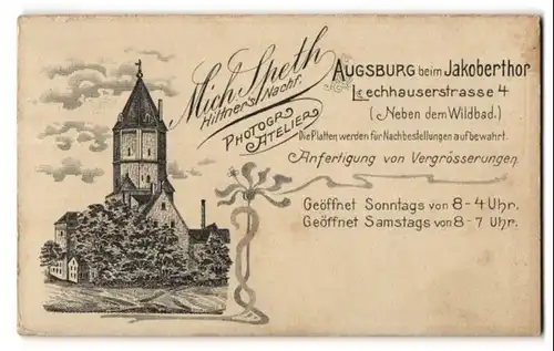 Fotografie Mich. Speth, Augsburg, Lechhauserstr. 4, Ansicht Augsburg, Blick auf das Jakoberthor