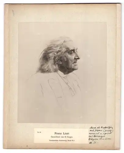 Fotografie Werckmeisters Kunstverlag, Berlin, Franz Liszt im Seitenprofil nach H. Varges, Rückseite Franz Schubert