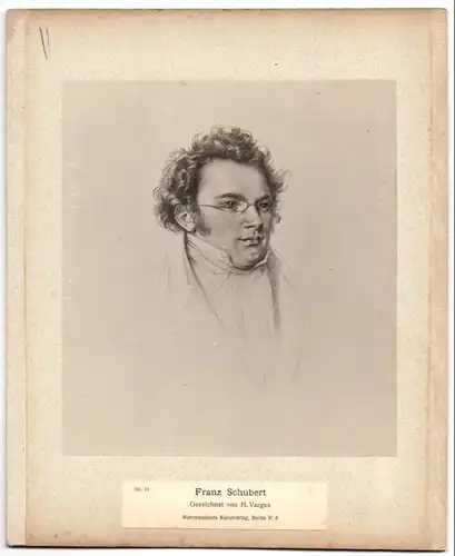 Fotografie Werckmeisters Kunstverlag, Berlin, Franz Liszt im Seitenprofil nach H. Varges, Rückseite Franz Schubert