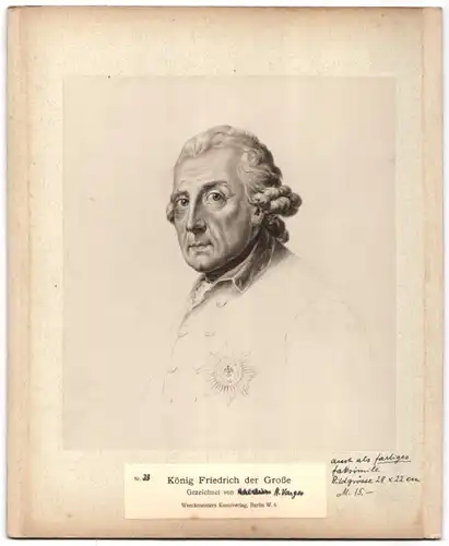Fotografie Werckmeisters Kunstverlag, Georg Friedrich Haendel nach H. Varges, Rückseite König Friedrich der Grosse