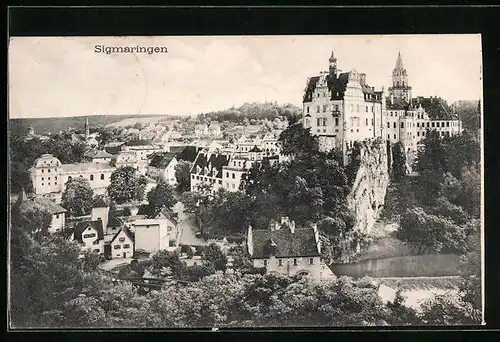 AK Sigmaringen, Schlossansicht mit Wohnviertel