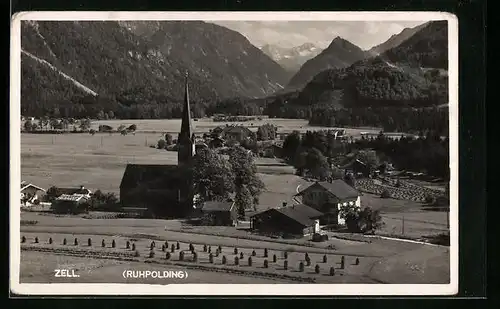 AK Zell / Ruhpolding, Kirche mit Friedhof