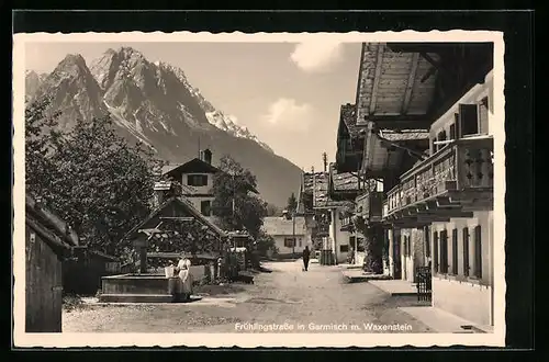 AK Garmisch, Frühlingsstrasse mit Waxenstein