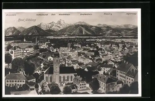 AK Bad Aibling, Stadtblick mit Gebirgen im Hintergrund, Hochsalwand, Miesing und Breitenstein