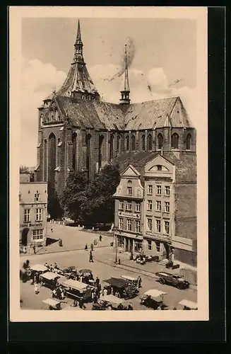 AK Rostock, Blick vom Rathaus zur Marienkirche
