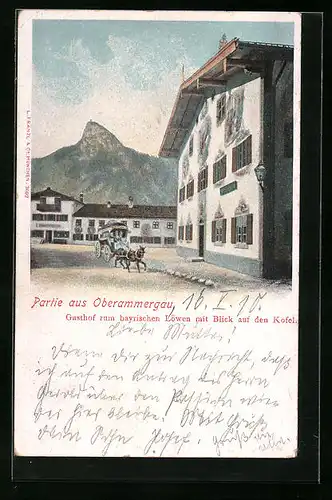 Künstler-AK Oberammergau, Gasthof zum bayrischen Löwen mit Blick auf den Kofel